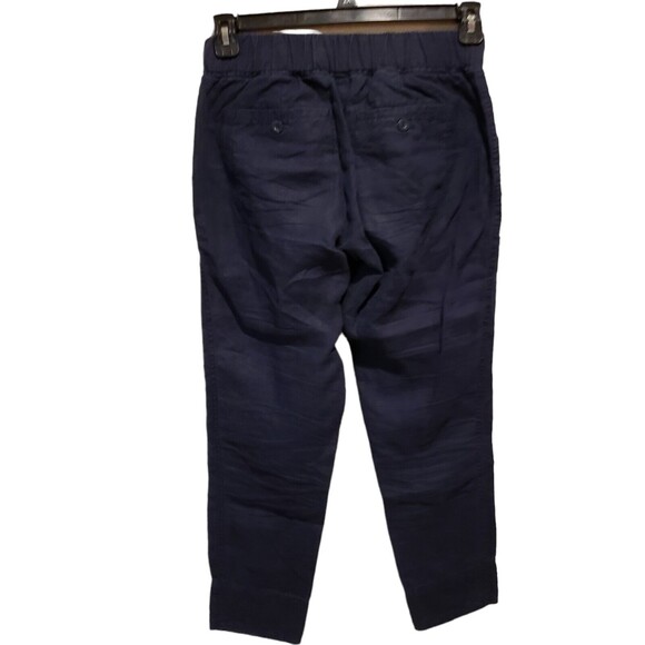 Athleta Women's Sz 0 Navy Blue Ankle Linen Pants Pockets Elastic Drawstring - Picture 3 of 11